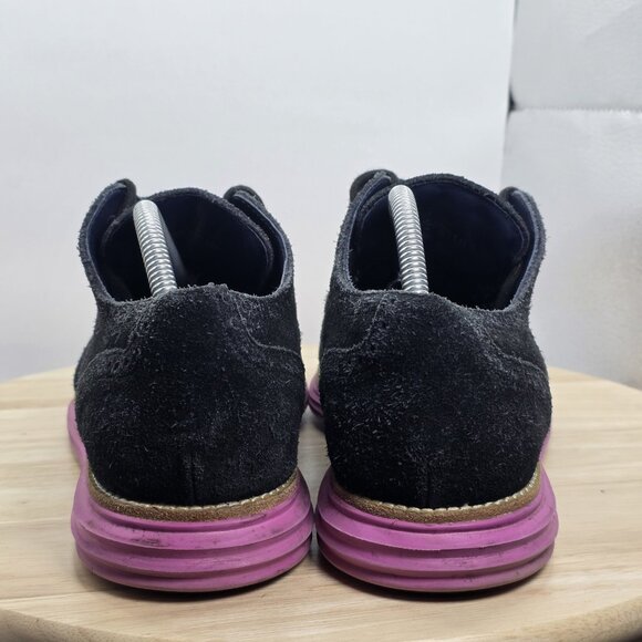 COLE HAAN Men's Lunargrand Leather Black Suede Wingtip Pink Oxford Shoes 10 - Picture 6 of 9
